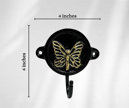 Aluminium Butterfly Print (1-Pack) Single Wall Hooks, Black Butterfly Themed Hooks for Hanging Leash-Wall Mount Hanger, Organization Decorative Wall Hook (Butterfly)