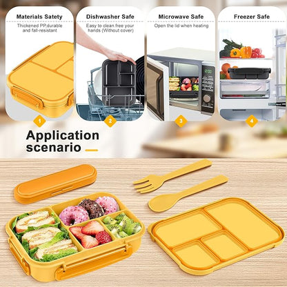 Lunch Box Kids,Bento Box Adult,Leakproof Lunch Containers for Adults/Kids/Toddler,1200ML-4 Compartments bento Lunch box with Utensil,Microwave & Dishwasher & Freezer Safe (Yellow)