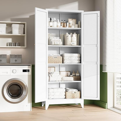Letaya 75" H Metal Storage Cabinet with 2 Doors and 4 Shelves,Tall Kitchen Pantry Cabinets,Farmhouse Utility Pantry Organizers for Cupboard/Dining/Bathroom/Home Office/Garage Room,White