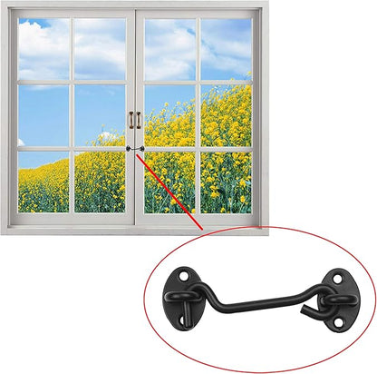 Kare & Kind Hook and Eye Latch (4-inch) - with Mounting Screws - Heavy Duty Locks for Door, Gates, Barns, Bathrooms, Cabins (1-White, 1-Black)