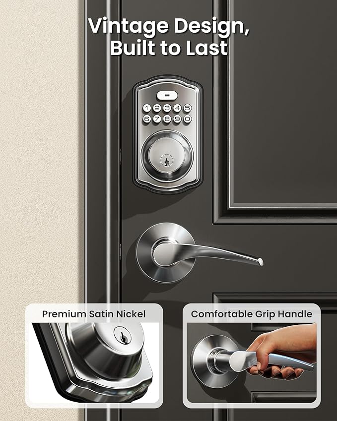 Veise Keyless Entry Door Lock with 2 Lever Handles - Electronic Keypad Deadbolt, Easy Installation Digital Smart Front Door Lock Set, Satin Nickel