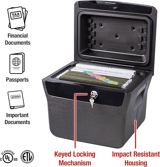 SentrySafe Fireproof and Waterproof Lock Box with Key Lock, File Safe with Carrying Handles for Documents, 0.66 Cubic Feet, 14.1 x 16.6 x 13.8 Inches, FHW40100