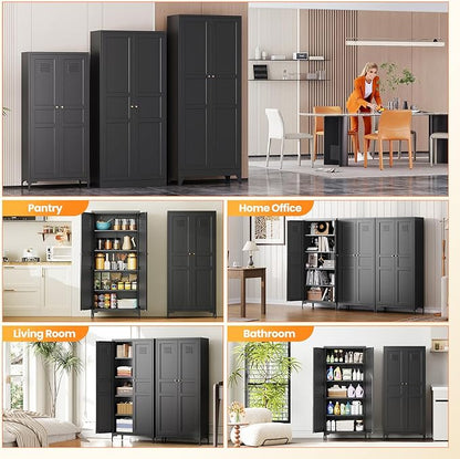 61" Tall Kitchen Pantry Storage Cabinet with 2 Doors and 4 Adjustable Shelve, Metal Black Food Pantry Cabinet, Kitchen Cabinet Storage Unit,5 Tier Freestanding Cupboard for Kitchen Dining/Living Room