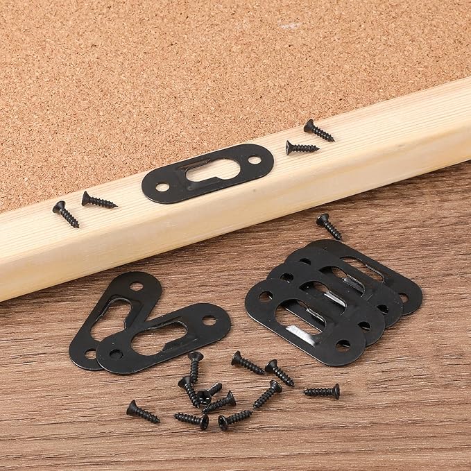 20 Pack Keyhole Hangers, 43x16mm Heavy Duty Metal Hanging Bracket Hardware Picture Fixings Wall Plate Hangers with 40 PCS Screws for Mirror Picture Frame Shelf Hangers Brackets (Black)