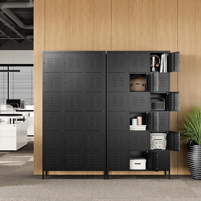 Letaya Metal Lockers for Employees-18 Door Storage Locker with Shelves and Lockable Steel Cabinet for School,Gym,Office,Staff (Black, 18 Door)