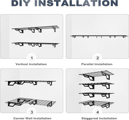 The Atlas 2-Pack 2x6 ft Garage Wall Shelves, 800lbs Heavy Duty Garage Shelving Wall Mounted, 24"x72" Metal Floating Shelf Storage Rack, Hammertone