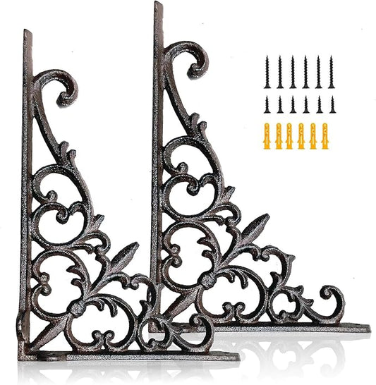 Z Metnal Decorative Shelf Brackets, 6 x 9 inch, Cast Wrought Iron Metal Mailbox Bracket, 90° Right Angle Victorian Brackets, Wall Decor, Modern Shelving Bracket for DIY Floating Shelves, 2 Pcs