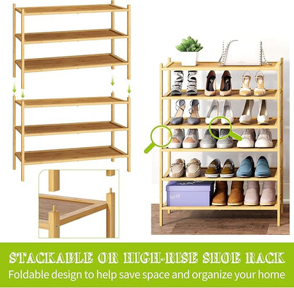BMOSU 3-Tier Bamboo Shoe Rack Premium Stackable Shoe Shelf Storage Organizer for Hallway Closet Living Room Entryway Organizer(Natural)