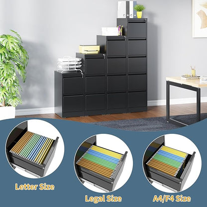 3 Drawer File Cabinet with Lock, Vertical Filing Cabinets for Home Office, Metal Storage Cabinets, Heavy Duty File Cabinet for Letter/Legal/A4/F4 Size Amsseble Required, Black