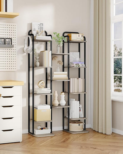 8 Tiers Vertical Shoe Rack, Narrow Shoe Tower, Tall Shoes Shelf with 2 Hooks, Adjustable Shelves, Corner Shoes Shelves for Small Spaces, Entryway, Living Room, Greige SR04305B