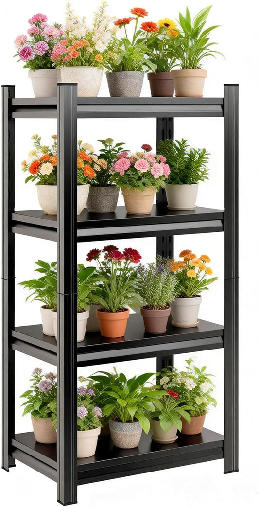 Plant Stand Indoor Outdoor,Metal Adjustable,4-Tier Plant Shelf,Accommodates Multiple Pots,Plant Shelves Suitable for Living Rooms,Gardens,Balconies (Black, 54''H x 22''W x 12''D)