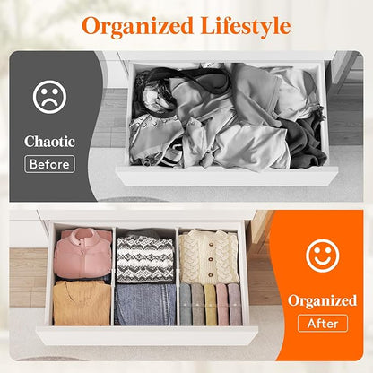 Lifewit 8" Tall 6 Pack Drawer Dividers, 35-56.5cm/13.8-22.2" Expandable Drawer Divider for Clothes, Adjustable Dresser Drawer Organizers, Drawers Separators for Dresser/Bathroom/Closet/Kitchen White