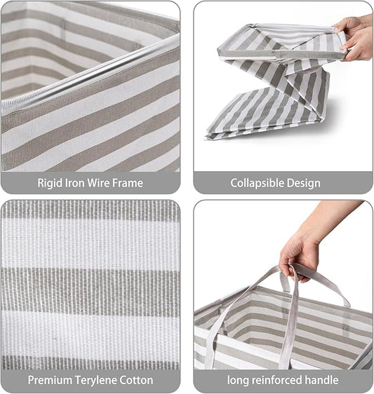 BOOMIBOO 2-Pack Large Laundry Basket,Waterproof Freestanding Laundry Hamper,Collapsible Clothes Basket with Easy Carry Handles in Laundry Room Bathroom Bedroom Dorm,Grey,75L