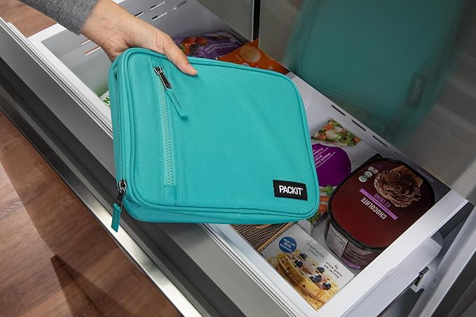 PackIt® Freezable Classic Lunch Box, Teal, Built with EcoFreeze® Technology, Collapsible, Reusable, Zip Closure With Zip Front Pocket and Buckle Handle, Designed for Fresh Lunch On the Go