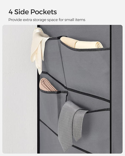 SONGMICS Portable Closet, Wardrobe Closet Organizer with Cover, 3 Hanging Rods and Shelves, 4 Side Pockets, 51.2 x 17.7 x 65.7 Inches, Large Capacity for Bedroom, Living Room, Gray URYG092G02