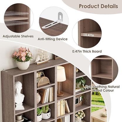 FOTOSOK 2 Pcs 71'' Tall Narrow Bookshelf, 8-Tier Media Tower Rack Set of 2, CD DVD Storage Cabinet with Adjustable Shelves, Tall Narrow Bookcase Skinny Display Bookshelf Slim Shelf, Oak