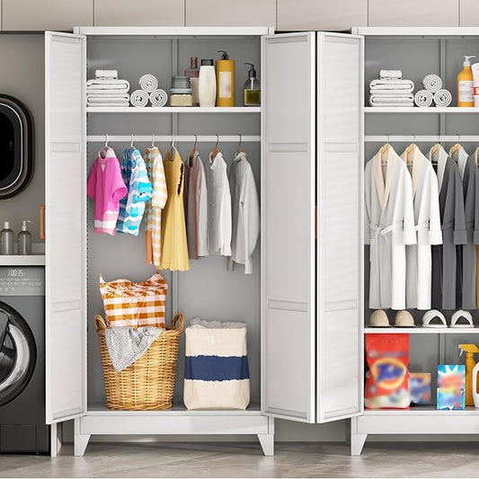 Bonusall 71" Metal Wardrobe,Steel Wardrobe Closet with Hanging Rod & Adjustable Shelves,Metal Storage Cabinet with 2 Doors, Decorative Metal Closet with Handles for Bedroom,Home Office Entryway