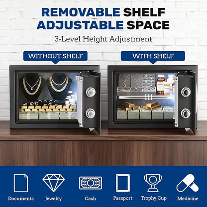 BlackSmith Home Biometric Safe 1.0 Cubic Feet Auto-Open Fingerprint Safe with Backlit Keypad Triple Alarm Security Wall Mount Lock Box for Jewelry & Valuables
