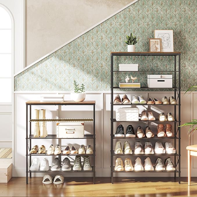 8 Tier Shoe Rack, Shoe Storage Organizer, Large Capacity Shoe Shelf Holds 32 Pairs of Shoes, Sturdy and Stable, for Entryway, Hallway, Closet, Dorm Room, Rustic Brown SS08BR