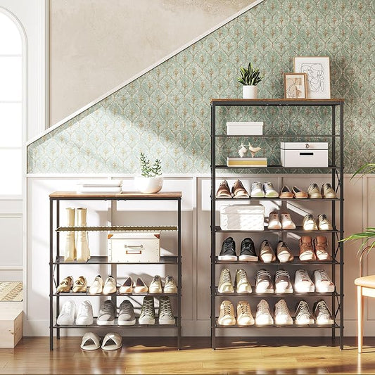 8 Tier Shoe Rack, Shoe Storage Organizer, Large Capacity Shoe Shelf Holds 32 Pairs of Shoes, Sturdy and Stable, for Entryway, Hallway, Closet, Dorm Room, Rustic Brown SS08BR