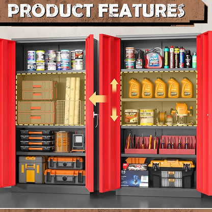 INTERGREAT Metal Storage Cabinet, 72” H Storage Cabinet with 2 Doors and 4 Adjustable Shelves for Office, Home, Garage, Pantry (Assembly Required, Black Red)