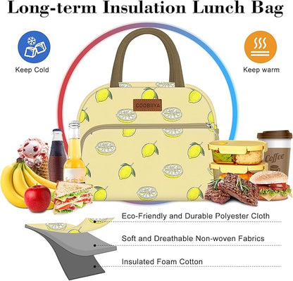 Coobiiya Lunch Bag for Women Men, Cute Lunch Tote Bags Insulated Reusable LunchBox Large Capacity Cooler Bag for Work Travel Picnic Green white