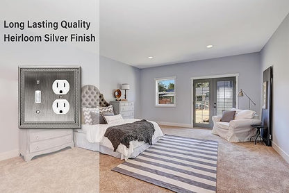 Henne Bery Sunken Pearls Heavy Duty Decorative Wall Plate Switch Plate Outlet Cover (Toggle/Duplex, Heirloom Silver)