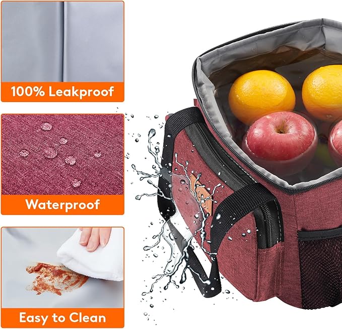Lifewit Medium Lunch Bag Insulated Lunch Box Soft Cooler Cooling Tote for Adult Men Women, Burgundy 12-Can (9L)
