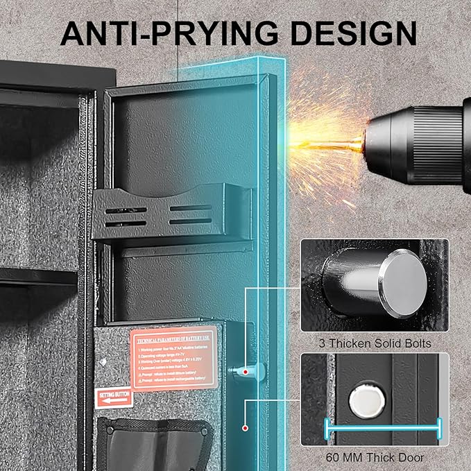 3 Gun Safe, Gun Safe for Rifles and Pistols with 180° Full Access Door and Removable Shelf, No Assembly Dual Alarm System Gun Cabinet with Mute Mode, Quick Access Long Shotgun Safe with LED