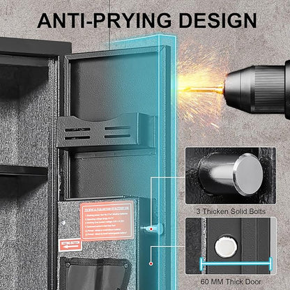 3 Gun Safe, Gun Safe for Rifles and Pistols with 180° Full Access Door and Removable Shelf, No Assembly Dual Alarm System Gun Cabinet with Mute Mode, Quick Access Long Shotgun Safe with LED