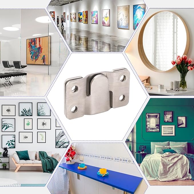 4 Pairs Interlocking Flush Mount Bracket Picture Hanging Hooks Stainless Steel Heavy Duty Photo Frame Hook Large Picture Hanger Hanging Buckle Furniture Connector Headboard Wall Mounting Hardware