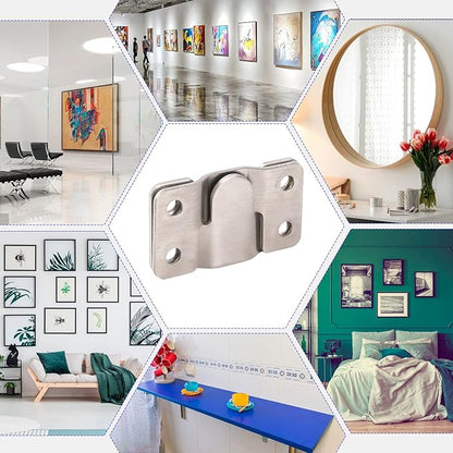 4 Pairs Interlocking Flush Mount Bracket Picture Hanging Hooks Stainless Steel Heavy Duty Photo Frame Hook Large Picture Hanger Hanging Buckle Furniture Connector Headboard Wall Mounting Hardware