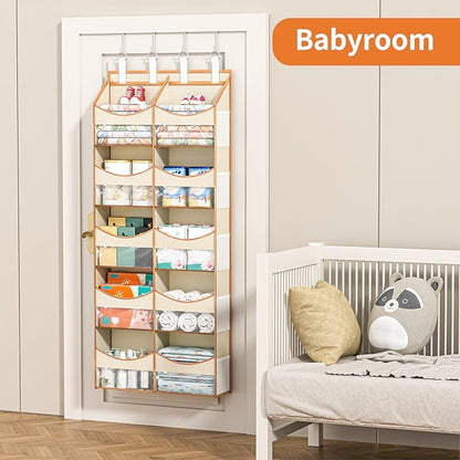 Aokeyee 5 Tiers Over the Door Storage Organizer, Behind Door Storage for Baby Nursery, 80lb Capacity Door Hanging Organizer with 10 Compartments & 10 Mesh Pockets for Closet, Bedroom, Bathroom, Toys