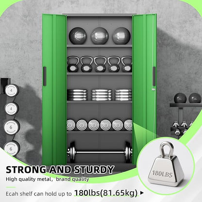 INTERGREAT Metal Storage Cabinet, Garage Steel Locking Cabinets with Doors and 4 Adjustable Shelves, Tall Lockable File Tool Cabinets for Home Office, Classroom Cabinet Basement, Black-Green
