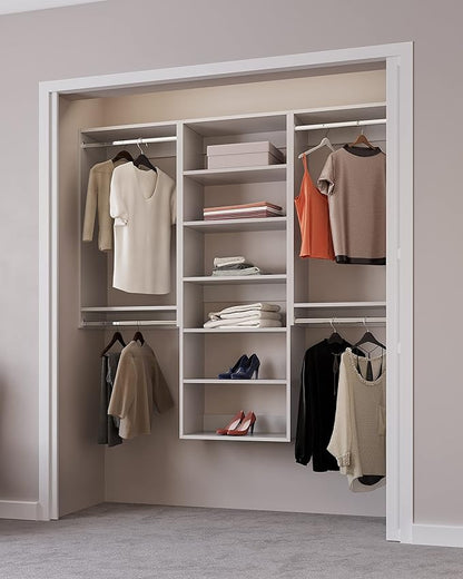 Modular Closets Vista Collection Closet Organizer System - 3 Piece Wall Mounted Kit with Hanging Rods & Shelves, White, Fits Closets 81” or wider