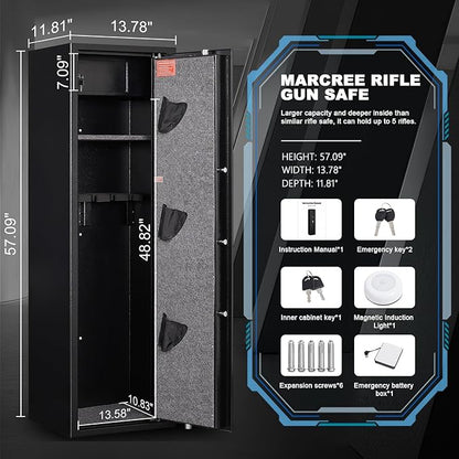 Marcree Large Rifle Safe with Biometric Fingerprint - Gun Safe for 8-10 Rifles & Pistols for Home, Quick Access, Anti-Theft Alarm, Removable Shelf, No Assembly (11.8"D x 13.8"W x 57.2"H)