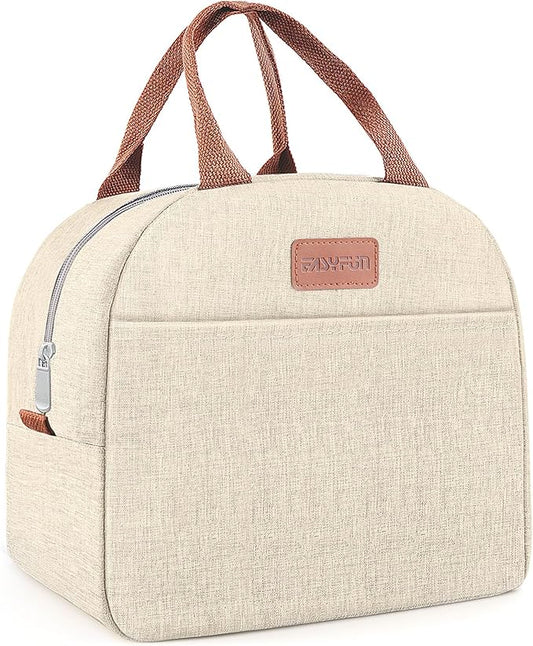 Lunch Bag for Women & Men Adult Insulated Lunch Box, Small Leakproof Cooler Food Lunch Containers Reusable High Capacity Lunch Tote Bags for Work, Travel, Outdoor (Beige)