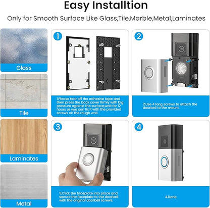 No-Drill Adhesive Doorbell Mount Compatible with Ring Video Doorbell 4 /Battery Doorbell Plus/Pro, Door Mounting Holder Bracket Accessories for Apartments Office Houses (2 Pack)