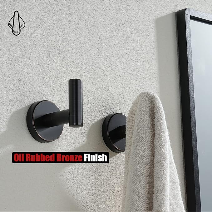 JQK Bathroom Towel Hook Oil Rubbed Bronze, 304 Stainless Steel 0.8mm Coat Robe Clothes Hook for Bathroom Kitchen Garage Wall Mounted (Pack of 2), TH100-ORB-P2