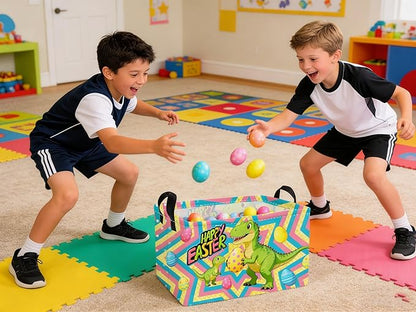 Essme Rectangular Easter Dinosaur Baskets,Kids Storage Basket with Handles for Boys Room Decor, Boys Box,Cute Storage Bin（Easter dinosaur）
