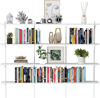 Wallniture Turin 60 inch x 8 in Wall Shelf for Home Storage and Decor, Floating Bookshelf for Living Room, Ladder Shelves with Adjustable Standard Rail Bracket System for Closet, Laundry, Kitchen