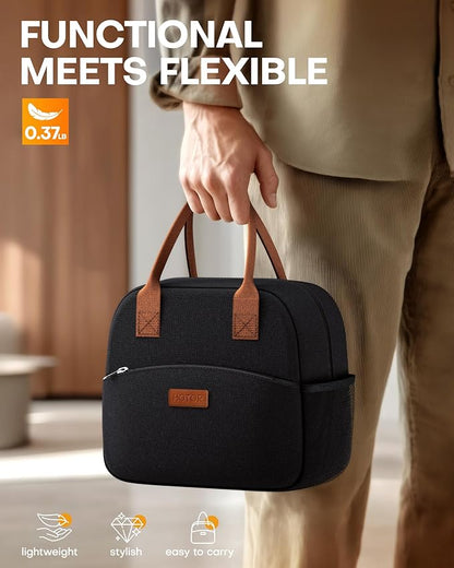 HOTOR Lunch Bag for Women & Men - Wear-Resistant Insulated Lunch Box with Large Capacity, Multi-Functional Cooler Bag for Office, Picnic, Black, 10L,10.60" x 5.90" x 9.50"