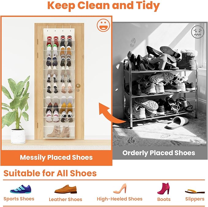 10-Tier Over The Door Organizer, Space Saving Hanging Shoes Organizer and Storage Unit, Organizer for Closet, Bedroom, Entryway, White