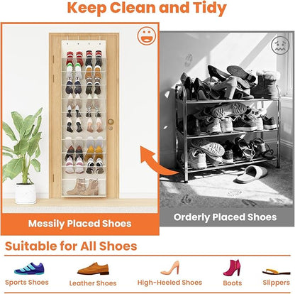 10-Tier Over The Door Organizer, Space Saving Hanging Shoes Organizer and Storage Unit, Organizer for Closet, Bedroom, Entryway, White