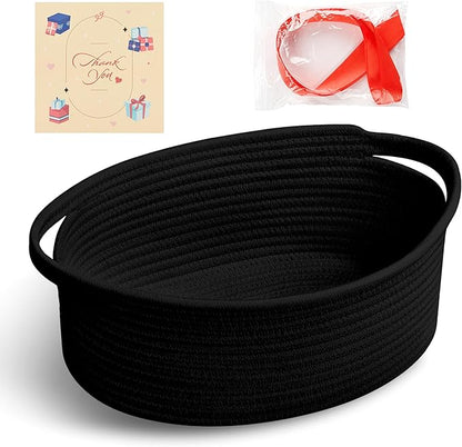 Small Woven Black Gifts Basket for Storage Empty with Ribbons and Bags Durable Cute Gifts 12"X 8" X 5" Small Rope Basket for Gifting