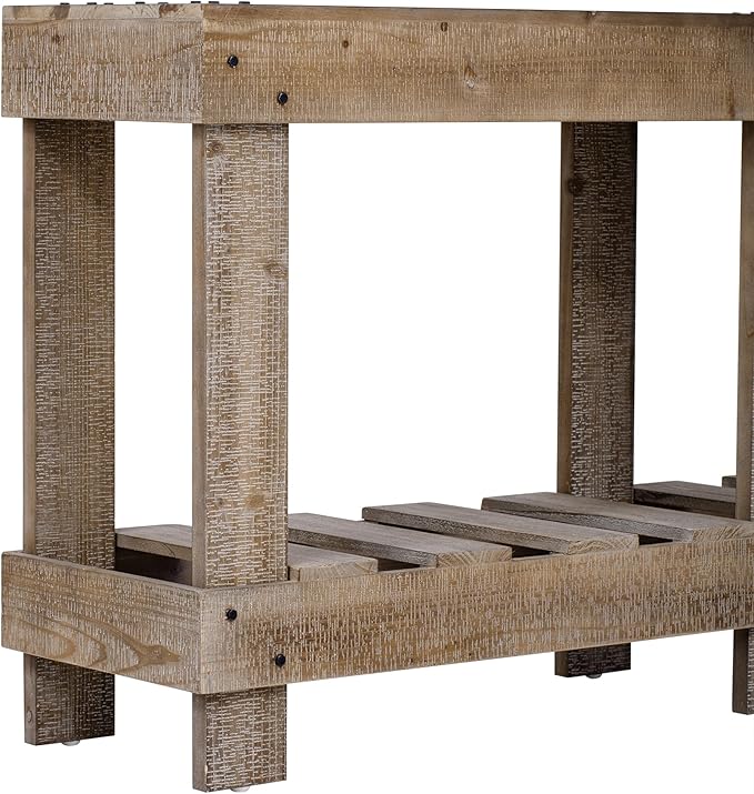 62.9-Inch Extra-Length Tabletop Vintage Entryway Table, Solid Cedar Wood Console Table with 6 Reinforced Legs, Metal Rivet Decor and Plank Under-Shelf for Hallway, Living Room (Natural-J41)