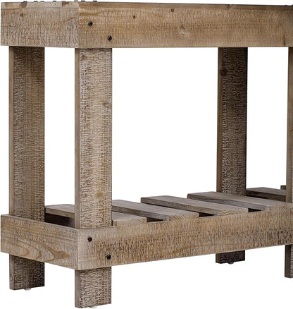 62.9-Inch Extra-Length Tabletop Vintage Entryway Table, Solid Cedar Wood Console Table with 6 Reinforced Legs, Metal Rivet Decor and Plank Under-Shelf for Hallway, Living Room (Natural-J41)