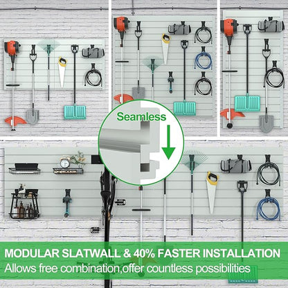 RELIANCER PVC Slat Wall Panels,4ft by 2ft (8 sqft) Garage Wall Organizer Storage System,Interlocking Slatwall Paneling Sheets,Workshop Slatwall Shelves Tools Organization,Wall Mounted Storage Rack