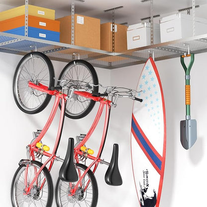 Bike Hanger Hooks Garage Rack: Bike Hooks for Garage, Heavy Duty Bike Hanging Hooks, Hooks for Hanging Bike, Overhead Rack Hooks, Silver