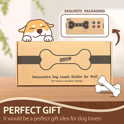 MTERSN Farmhouse Key Holder for Wall - Decorative Rustic Dog Leash Hanger Wall Mounted with Bone Shaped Hooks - Cute Storage Organizer for Home Decor (Retro Brown)